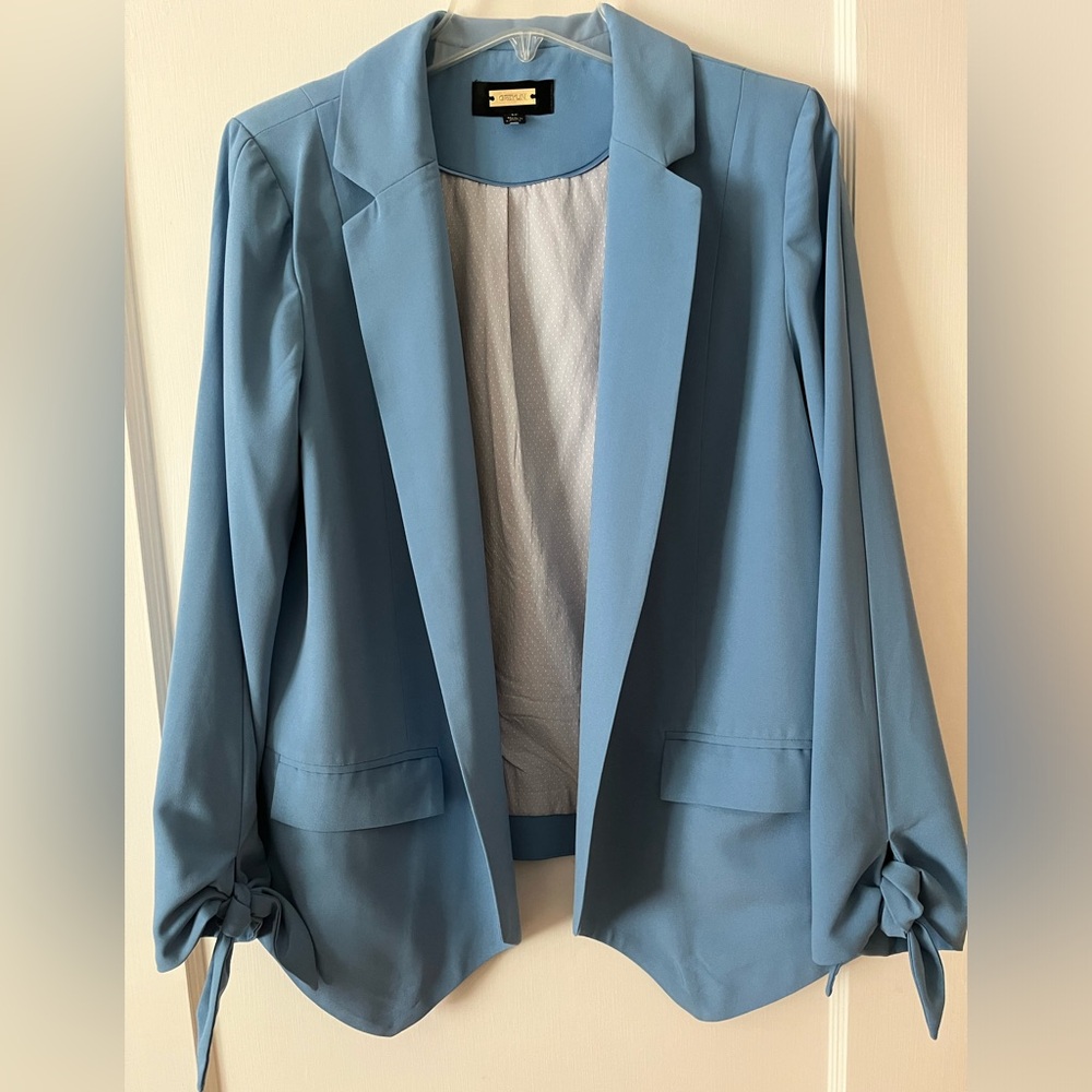 Gremlin Anthropologie Sky Blue Cuff Tie Blazer, size Large Petite